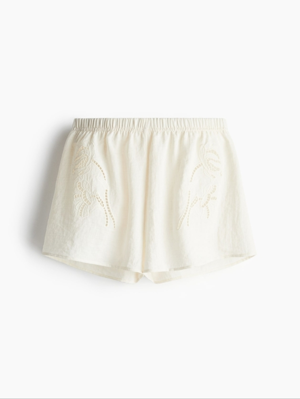 NWT H&M Cream Beach Shorts With Eyelet Embroidery, Size L